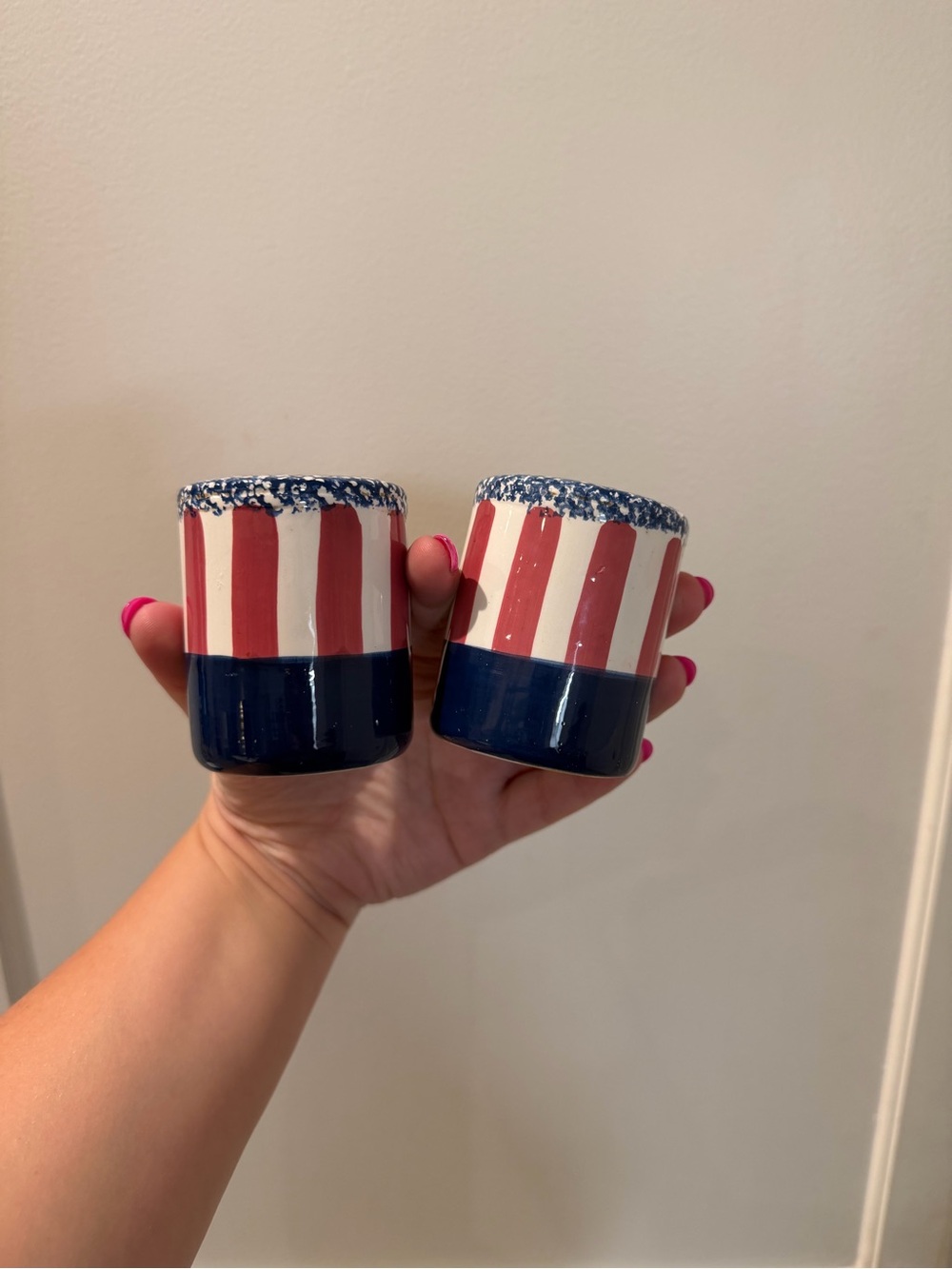 Striped Ceramic Salt and Pepper Shaker Set - Red White Blue